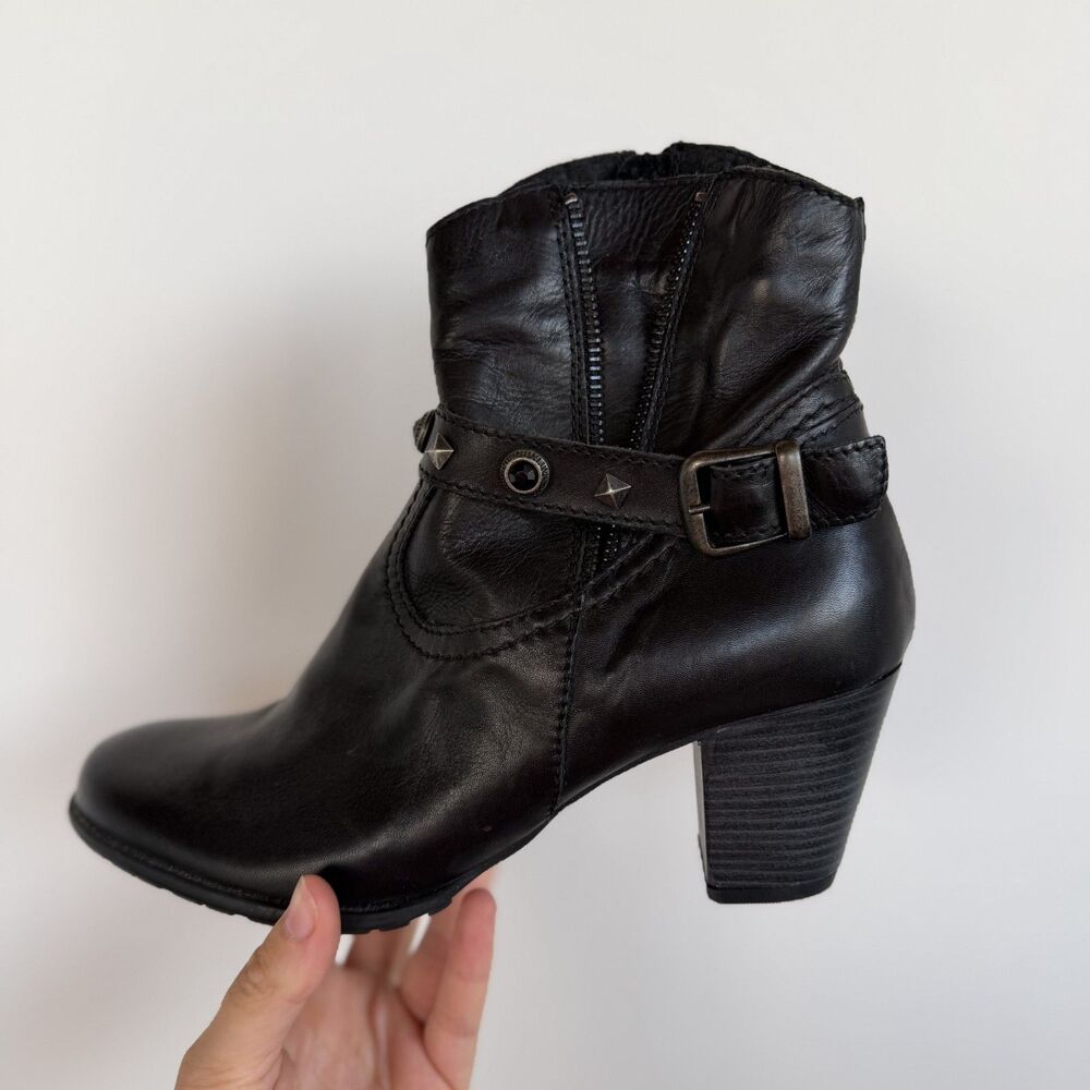 Y2K Black Leather Studded Moto Biker Ankle Boots